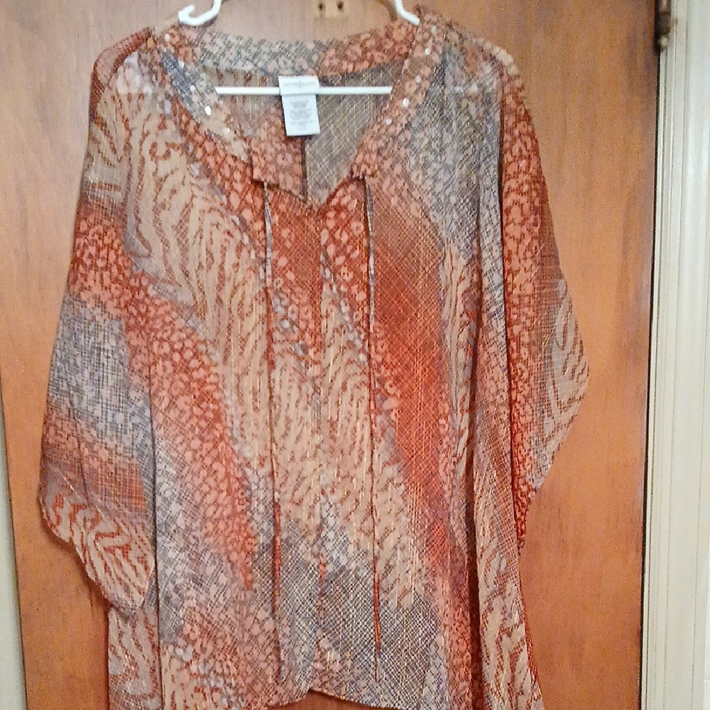Jaclyn Smith Orange and Brown Sheer Blouse